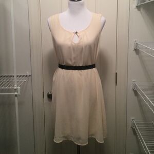 Cream Chiffon Dress with Black Sash - Size Medium